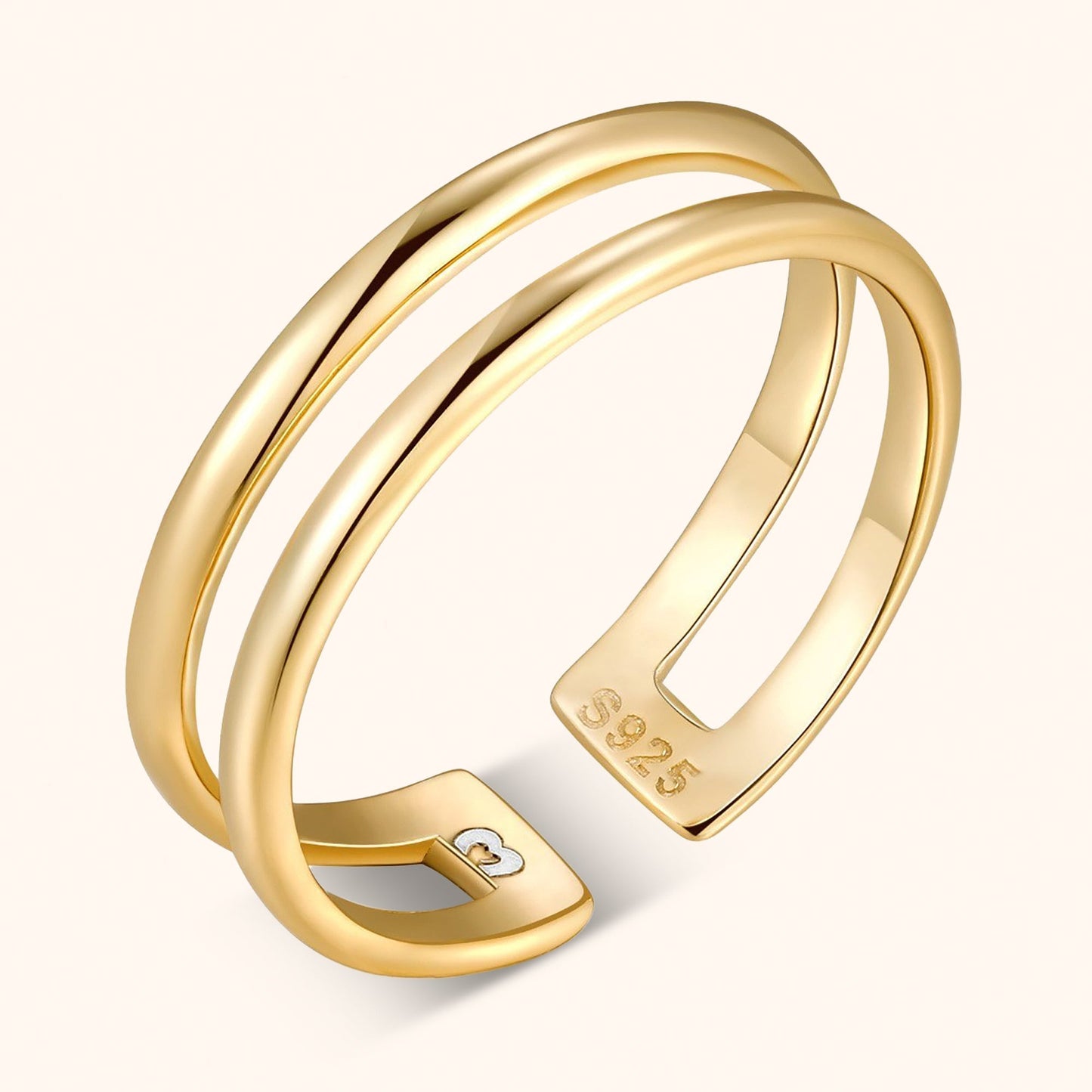 Goldener Doppelring aus 925er Silber, minimalistisches Design, verstellbar, Schmuck für Damen.