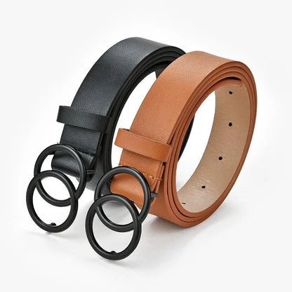 Schwarzer und brauner Doppelring-Gürtel aus Leder für Damen und Herren, modisches Accessoire.