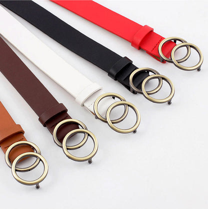 Designer-Gürtel mit Doppelring, Leder, in Rot, Schwarz, Weiß, Braun, Modeaccessoire.