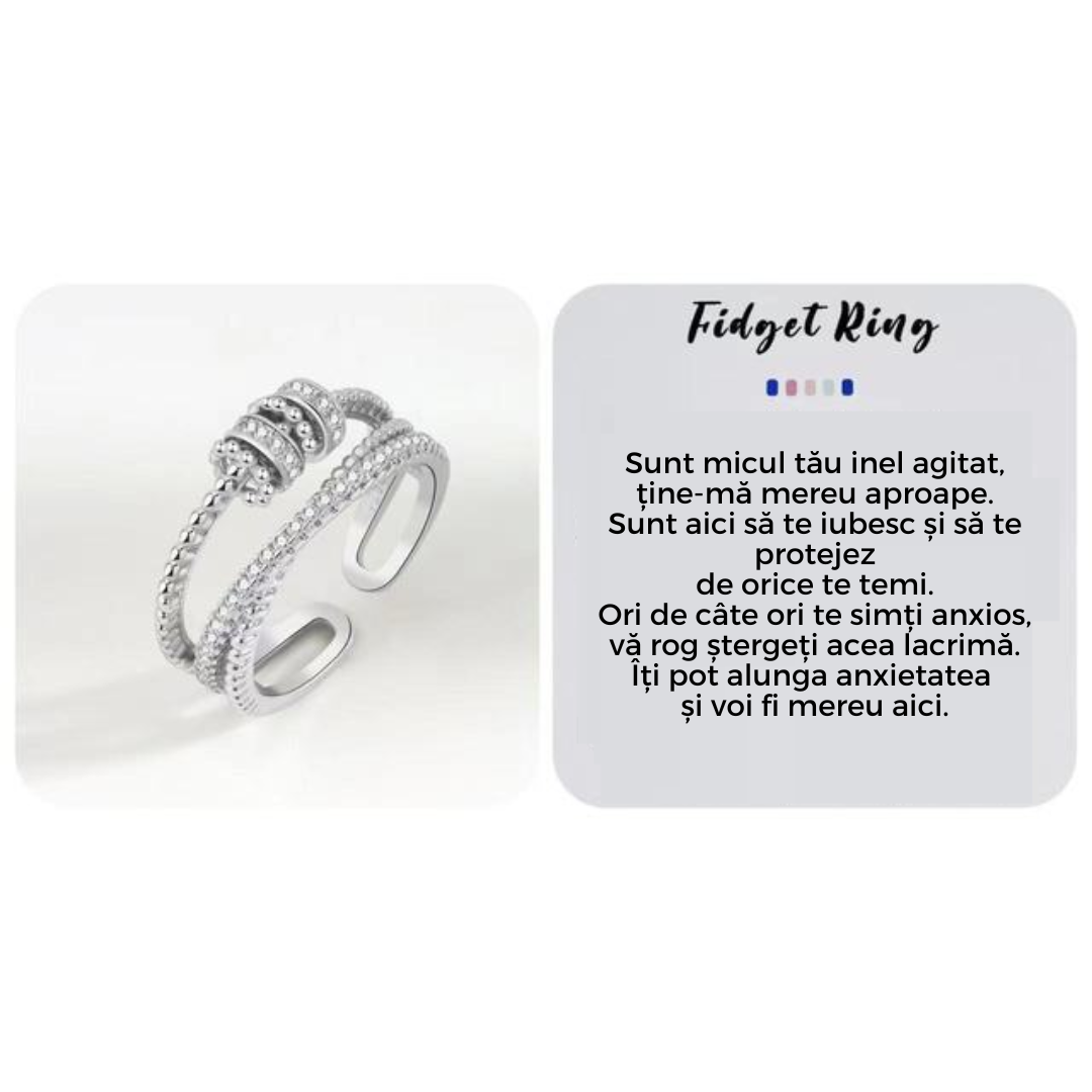 Silberner Fidget-Ring mit Zirkonia-Steinen, stressabbauend, modisch, verstellbar.