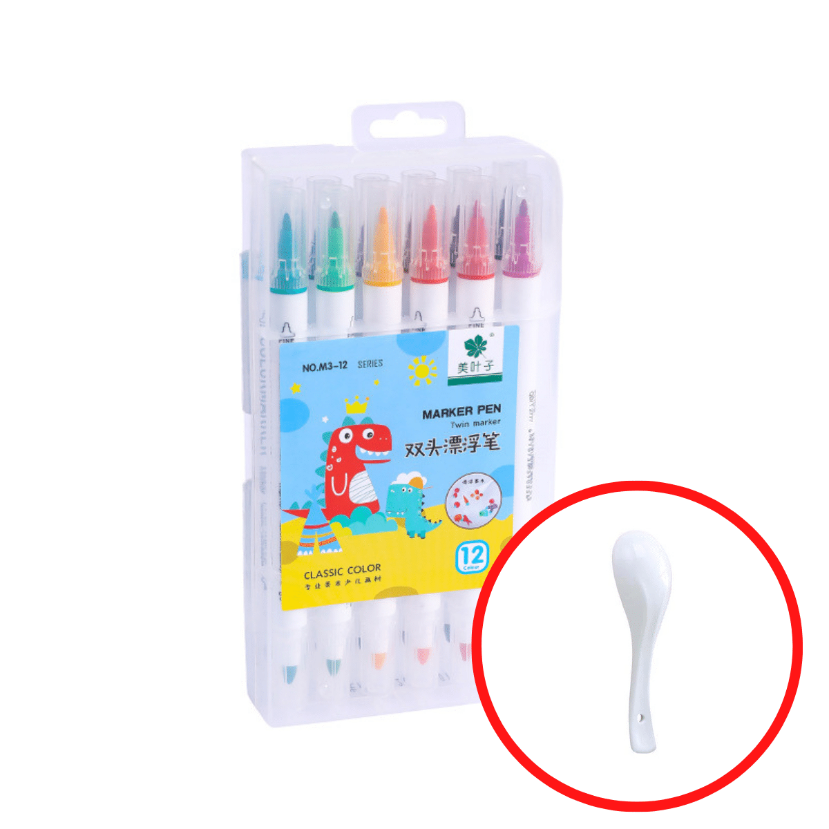 Transparente Verpackung mit 12 bunten Markern, Kunststoff, doppelseitig, für Kinderzeichnungen.