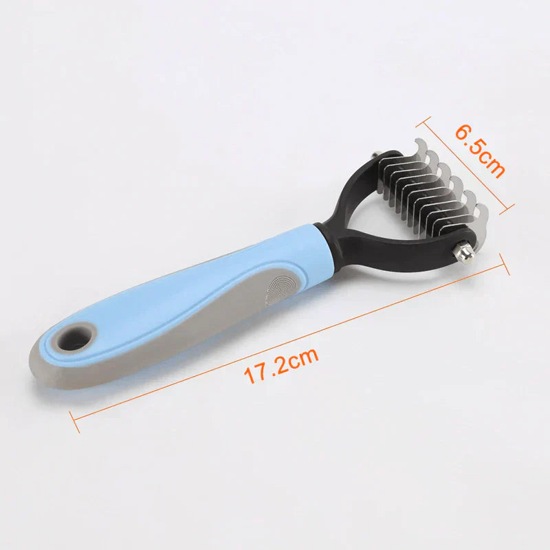 Doppelseitiger Haustierpflegekamm, blau-grau, 17,2 cm, für Fellpflege und Entwirrung.