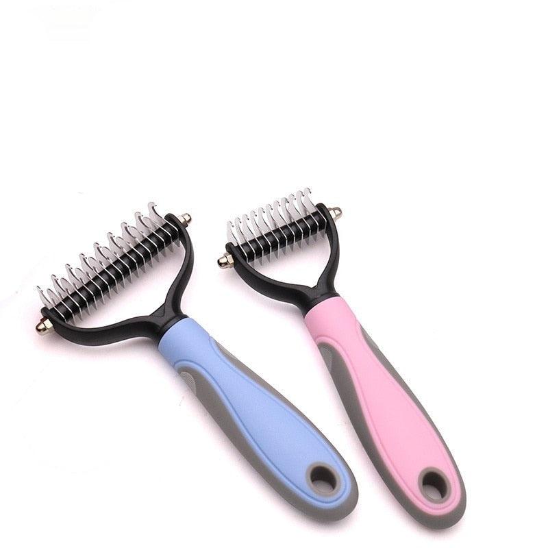 Doppelseitiger Haustierkamm, blau und rosa, ergonomisch, Fellpflege, Haustierbedarf.