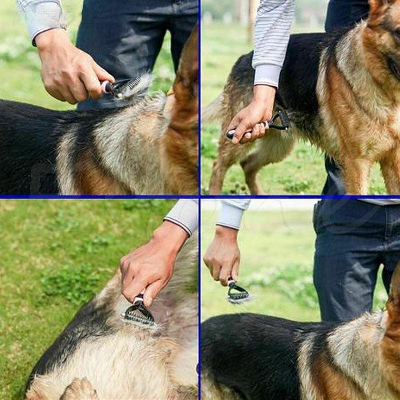 Doppelseitiger Entfilzungskamm für Haustiere, schwarz, ergonomisch, Fellpflege Hund.