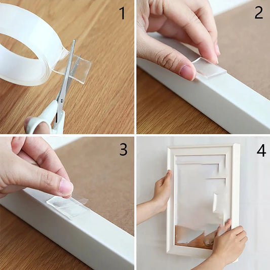 Doppelseitiges Klebeband, transparent, für Bilderrahmen, DIY, Montage, Holzoberfläche.