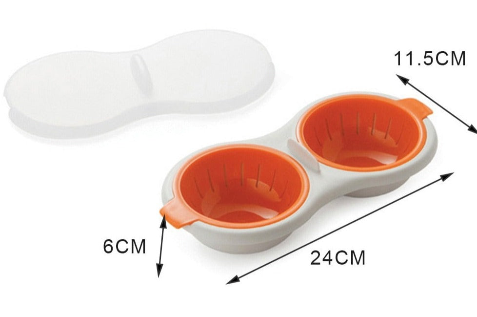 Doppeltes Eierpochierer-Set aus Kunststoff, orange-weiß, 24x11,5x6 cm, Küchenzubehör.