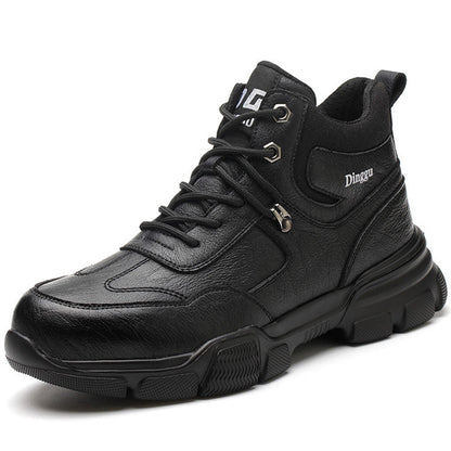 Schwarzer Herren-Sneaker aus Leder, sportlich, robust, mit Schnürsenkeln, Marke Dinggu.