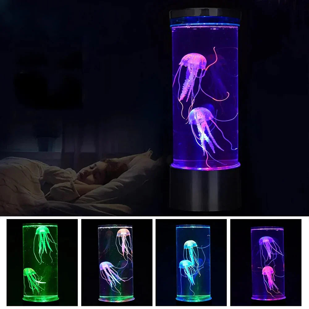 LED-Quallen-Lampe, zylindrisch, mehrfarbig, Nachtlicht, Dekoration für Schlafzimmer.