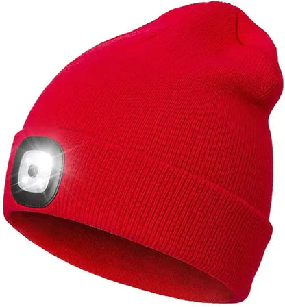 Rote LED-Mütze, Strick, Unisex, mit integriertem Licht, ideal für Outdoor-Aktivitäten.