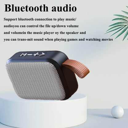 Tragbarer Bluetooth-Lautsprecher, schwarz, mit Metallgitter und Trageschlaufe, modern.