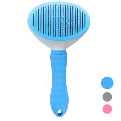 Blaue Haustierbürste mit ergonomischem Griff, ideal für Fellpflege von Hunden und Katzen.