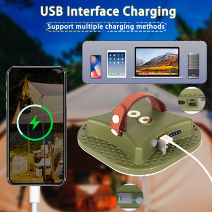 Grünes tragbares Ladegerät mit USB-Anschluss, kompatibel mit Smartphone, Tablet, Laptop.
