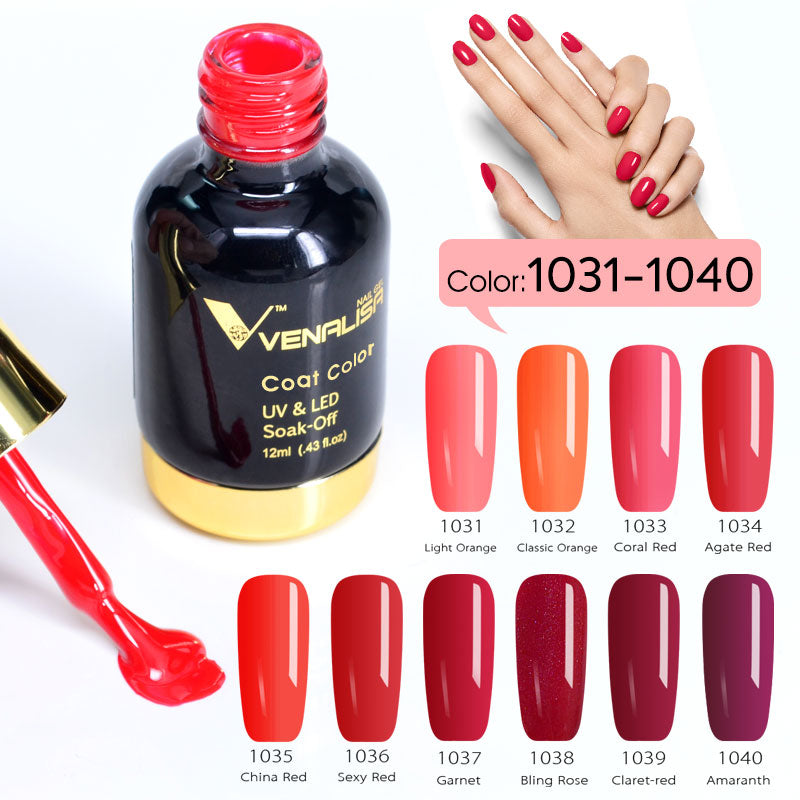 Roter UV-LED-Nagellack, Venalisa, 12ml, Farbpalette 1031-1040, glänzend, langlebig.