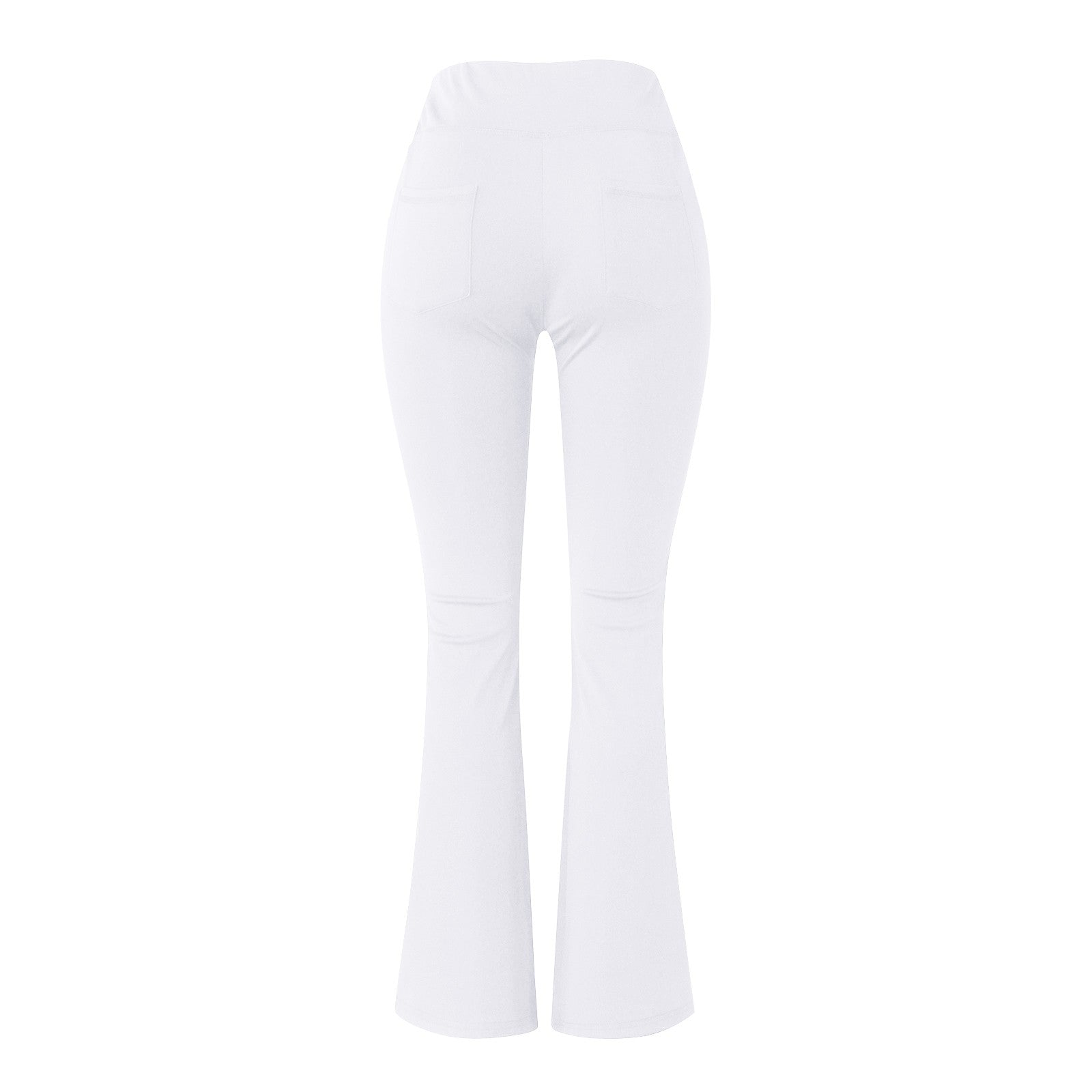 Weiße Damen-Schlaghose, elastisch, mit Taschen, modisch, bequem, ideal für Freizeitkleidung.