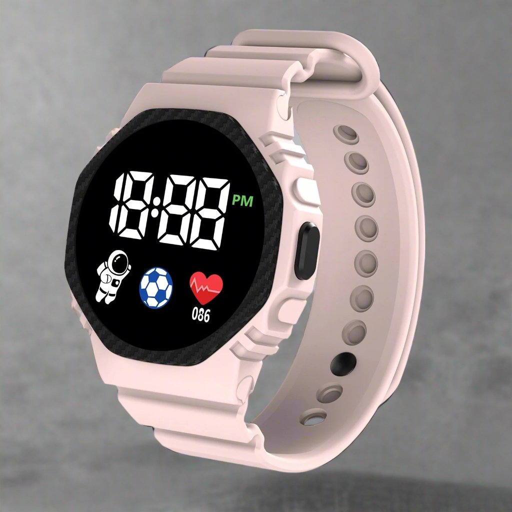 Rosa Smartwatch mit digitaler Anzeige, Fitness-Tracker, Herzfrequenzmesser, Sportuhr für Damen.