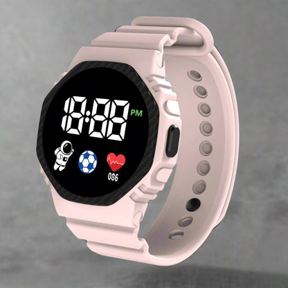 Rosa Smartwatch mit digitaler Anzeige, Fitness-Tracker, Herzfrequenzmesser, Sportuhr für Damen.