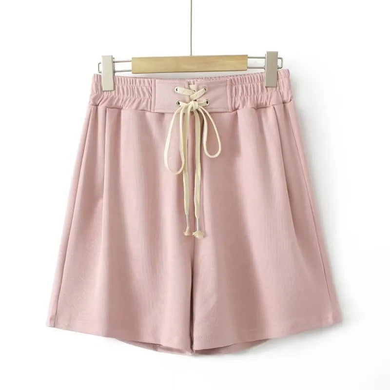 Rosa Damen-Shorts mit Kordelzug, lässig, Sommermode, bequem, Baumwolle.