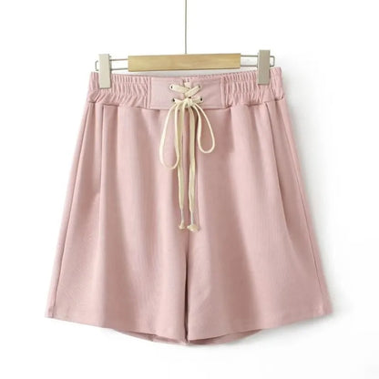 Rosa Damen-Shorts mit Kordelzug, lässig, Sommermode, bequem, Baumwolle.