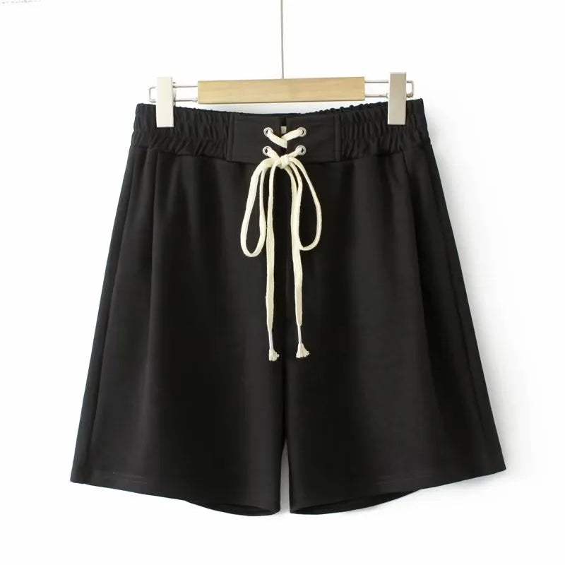 Schwarze Herren-Shorts mit Kordelzug, lässig, bequem, Sommermode, Baumwolle.