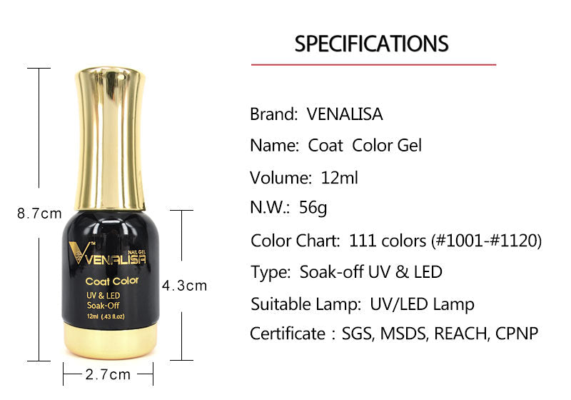 Venalisa UV LED Nagellack, 12ml, schwarz-goldene Flasche, Soak-Off Gel, für UV/LED-Lampe.