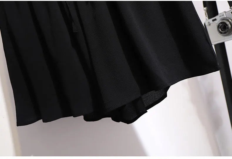 Schwarzer Rock aus Chiffon, knielang, elegant, Damenmode, Sommerkleidung, leicht.
