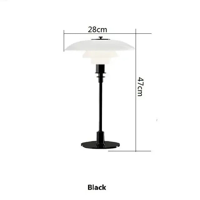 Schwarze Tischlampe, 47cm hoch, 28cm Durchmesser, modernes Design, Metallfuß, weiße Schirme.