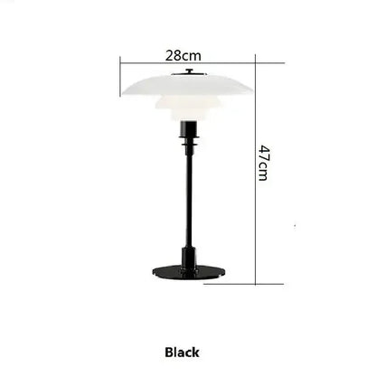 Schwarze Tischlampe, 47cm hoch, 28cm Durchmesser, modernes Design, Metallfuß, weiße Schirme.