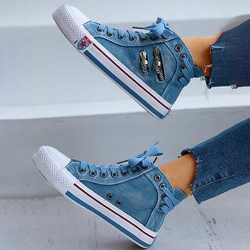 Trendiga Höga Denim Dam Sneakers – Selina
