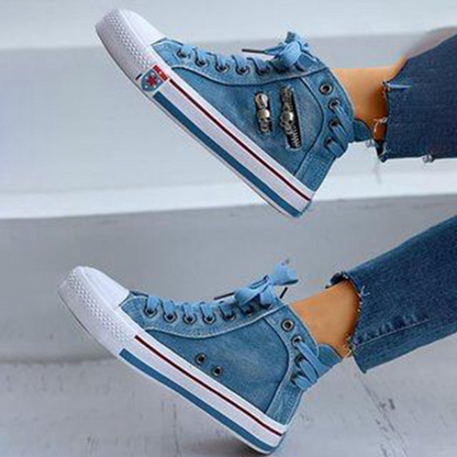 Trendiga Höga Denim Dam Sneakers – Selina