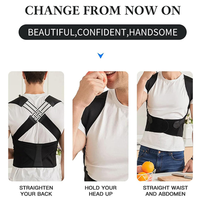 Schwarze Haltungskorrekturweste für Männer, Rückenstütze, verstellbar, bequem, effektiv.