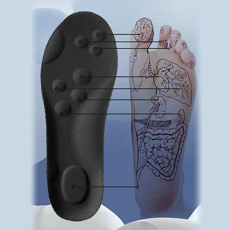 Schwarze Akupressur-Einlegesohle, Fußreflexzonenmassage, orthopädisch, Schmerzlinderung.