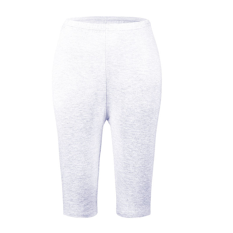 Weiße Damen-Radlerhose, knielang, Baumwolle, bequem, Sportbekleidung, Freizeitmode.