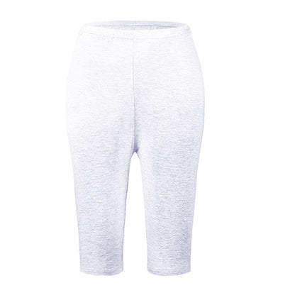 Weiße Damen-Radlerhose, knielang, Baumwolle, bequem, Sportbekleidung, Freizeitmode.