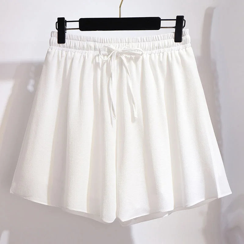 Weiße Damen-Shorts aus Baumwolle mit Kordelzug, lässig, bequem, Sommermode.