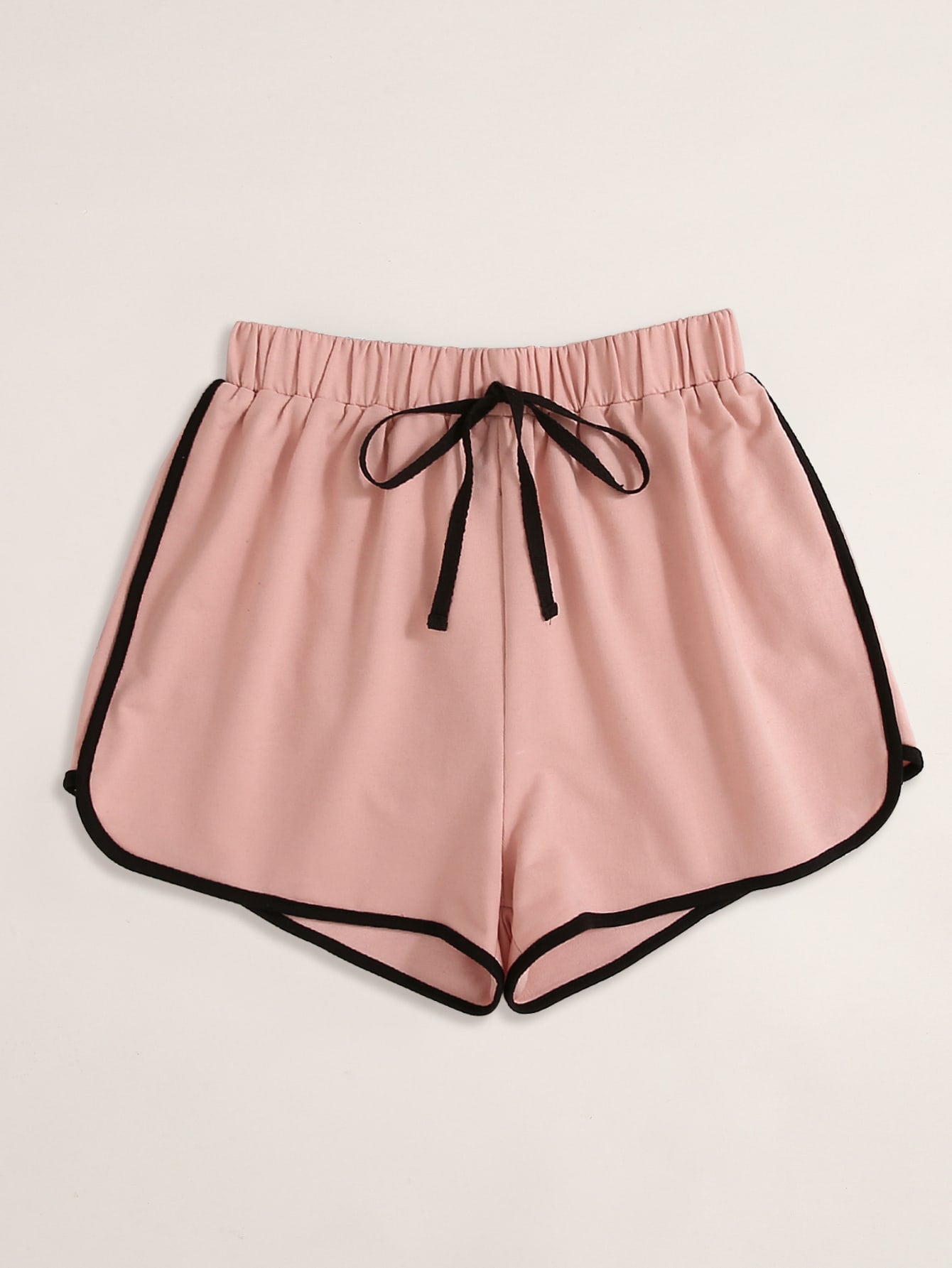 Rosa Damen-Shorts mit schwarzem Kordelzug, sportlich, bequem, Sommermode.