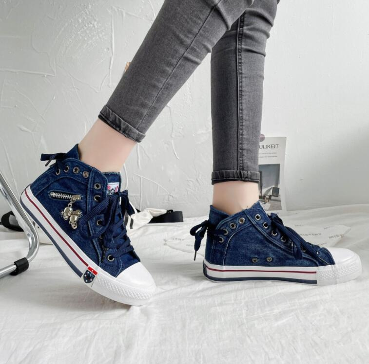Trendiga Höga Denim Dam Sneakers – Selina