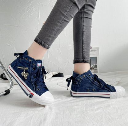 Trendiga Höga Denim Dam Sneakers – Selina