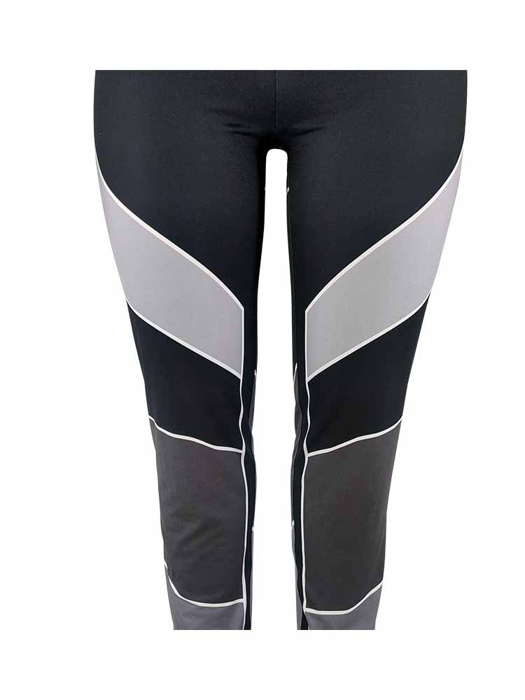Schwarze Leggings mit grauen Streifen, Sportbekleidung, elastisch, Damenmode, Fitnesshose