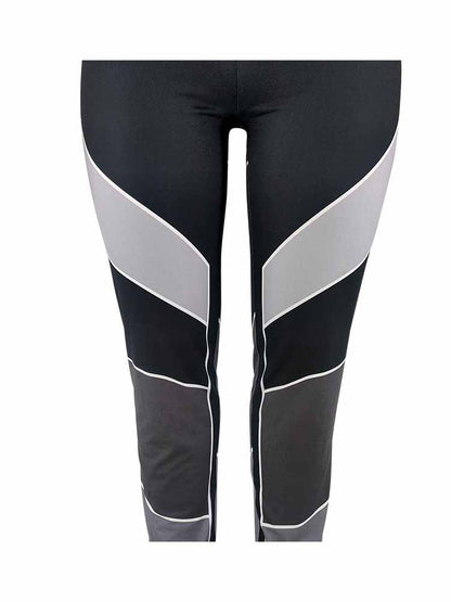 Schwarze Leggings mit grauen Streifen, Sportbekleidung, elastisch, Damenmode, Fitnesshose