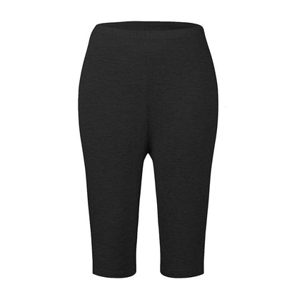 Schwarze Damen-Leggings, knielang, elastisch, bequem, ideal für Sport und Freizeit.