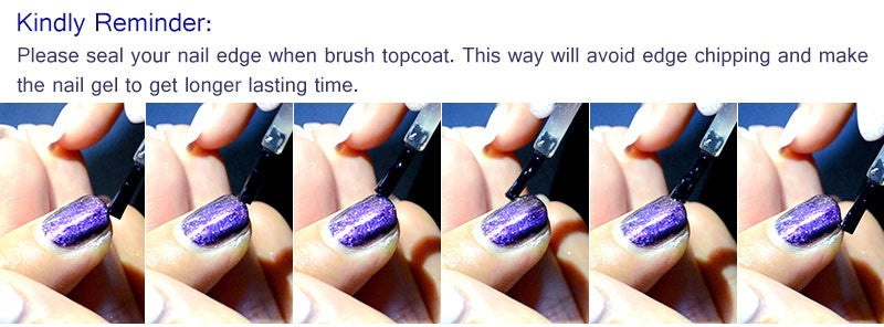 Nagelpflegeanleitung, lila Glitzernagellack, Versiegelung mit Topcoat, längere Haltbarkeit.