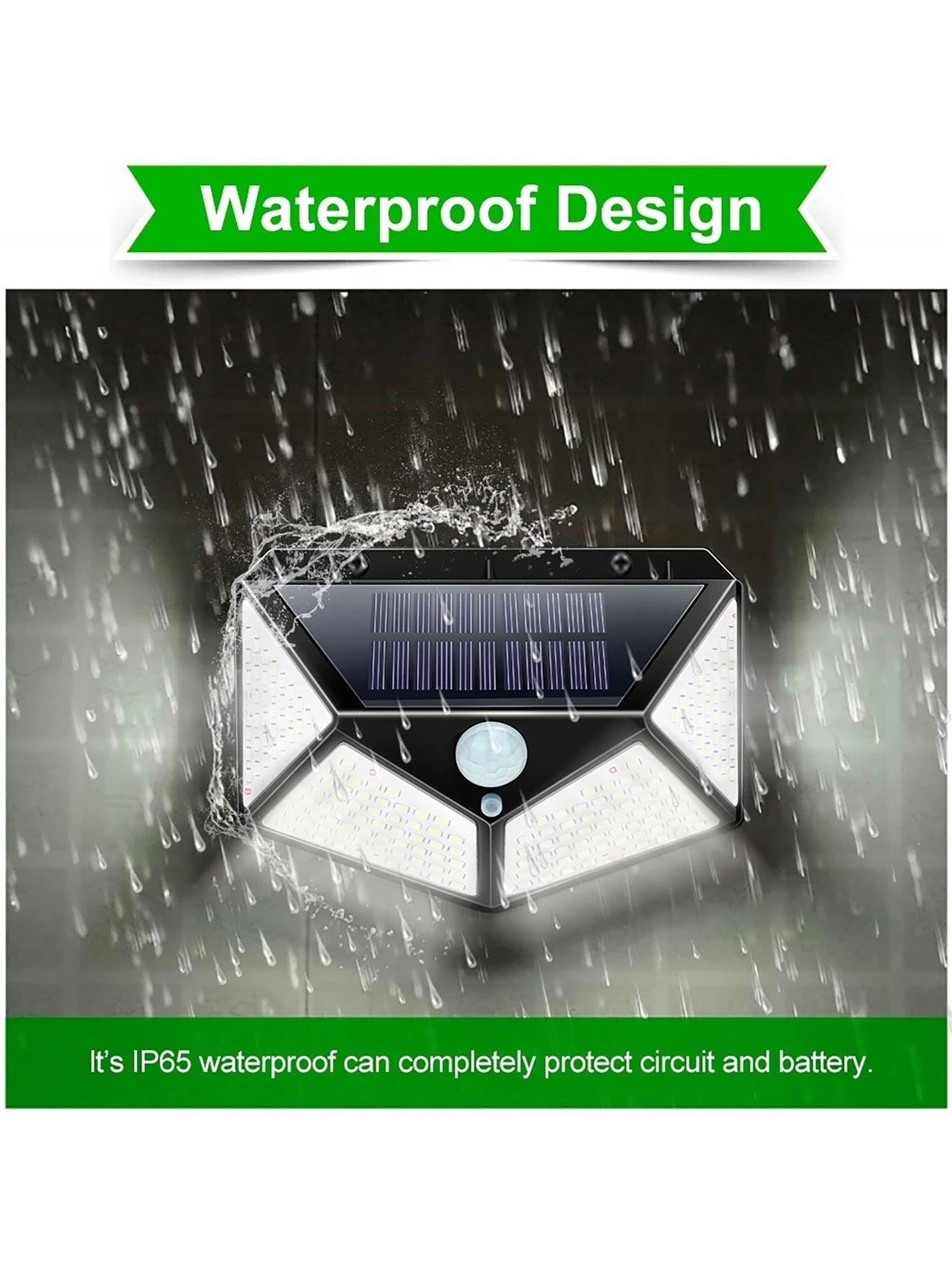 Wasserdichte Solarleuchte IP65, LED, schwarz, für Außenbereich, energiesparend, wetterfest.