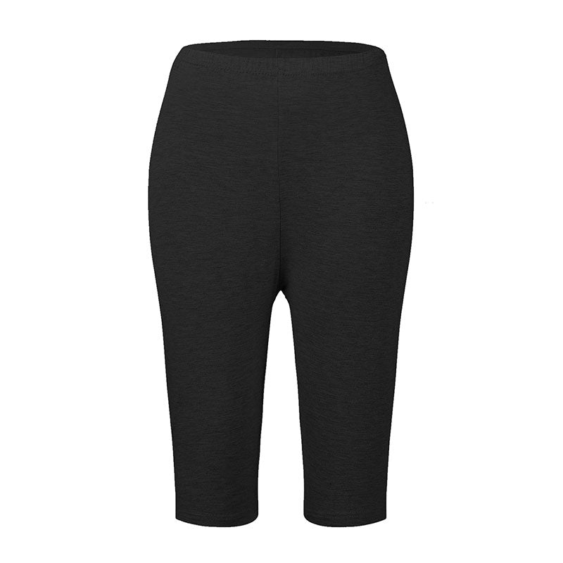 Schwarze Damen-Radlerhose, knielang, elastisch, atmungsaktiv, ideal für Sport und Freizeit.