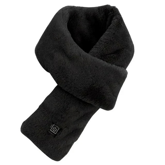 Schwarzer beheizbarer Schal aus Fleece, ideal für kalte Wintertage, modisch und warm.