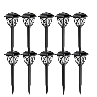 10 schwarze Solar-Gartenleuchten, LED, wetterfest, energiesparend, für Außenbereich.