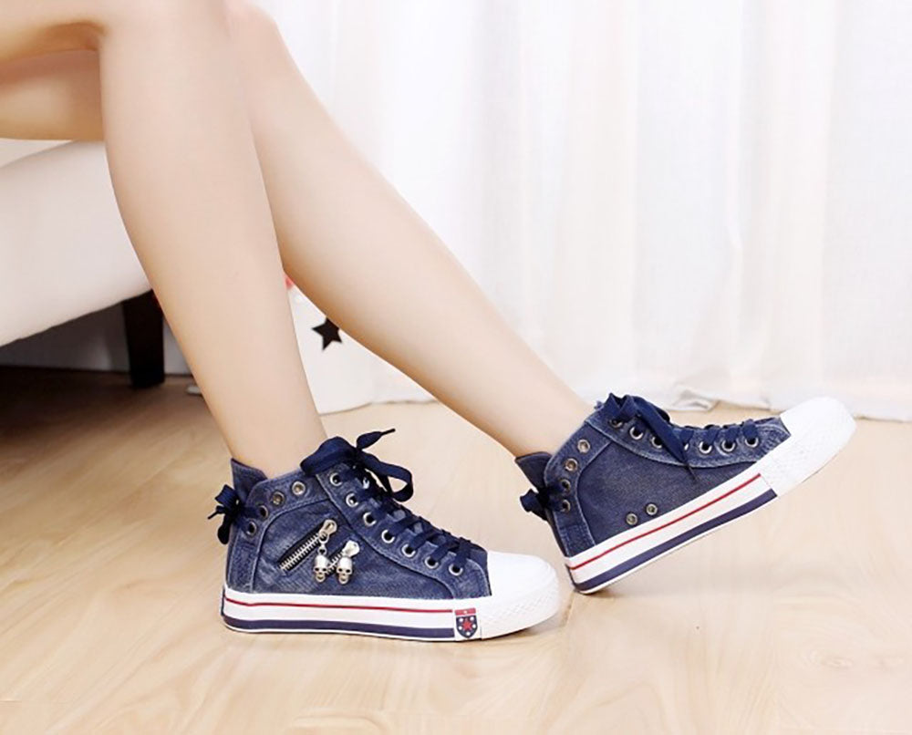 Trendiga Höga Denim Dam Sneakers – Selina
