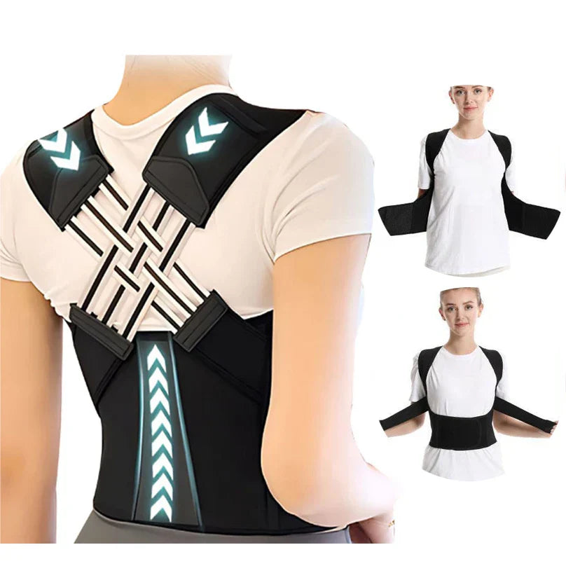 Rückenstützgurt für Haltungskorrektur, schwarz, verstellbar, ergonomisch, Unisex.
