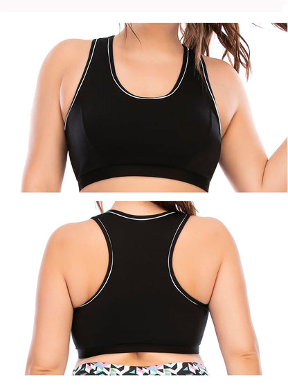 Schwarzer Sport-BH Damen, Racerback, atmungsaktiv, Fitness, Yoga, elastisch, bequem.