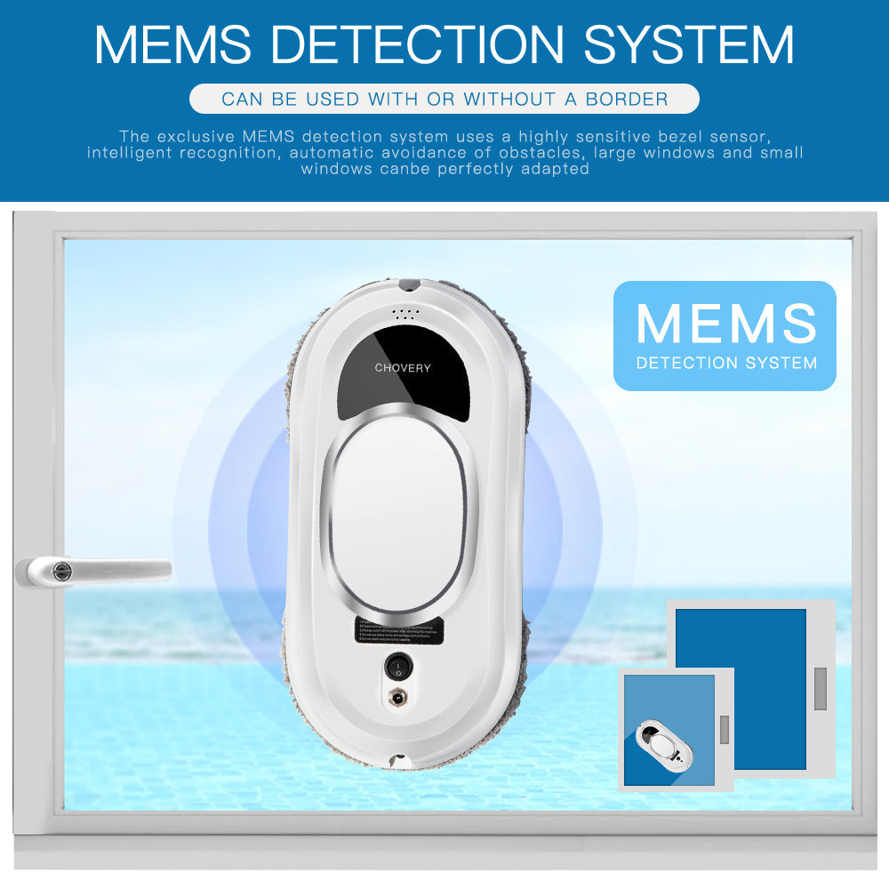 MEMS-Erkennungssystem für Fensterreinigung, weiß, automatisiert, effizient, modern.