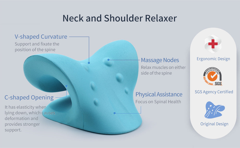 Blauer Nacken- und Schultermassager, ergonomisches Design, SGS-zertifiziert, V-förmige Krümmung.